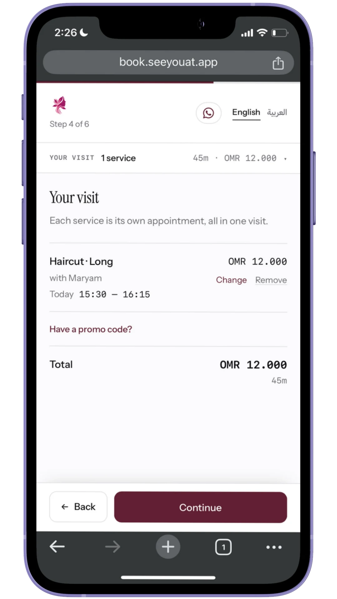 Booking page · Review