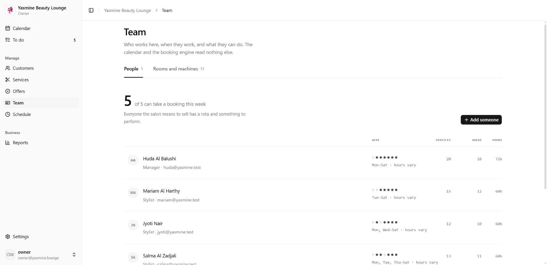 Dashboard · Team
